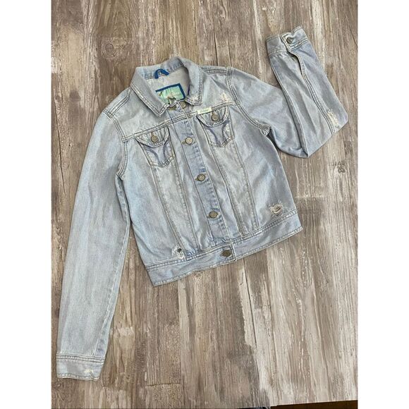 Hollister Vintage Denim Cropped Jean Jacket Light Wash Women’s Sz Medium - Picture 2 of 6